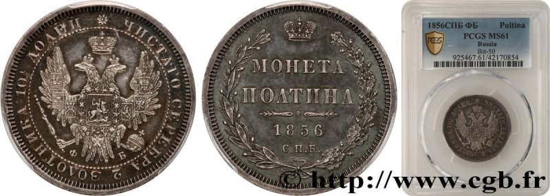 RUSSIA
Type : 1 Poltina (1/2 Rouble) 
Date : 1856 
Mint name / Town : Saint-Pete...