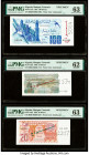 Algeria Banque Centrale d'Algerie 100; 10; 20 Dinars 1.11.1981; 2.12.1983; 2.1.1983 Pick 131s; 132s; 133s Three Specimen PMG Choice Uncirculated 63 (2...