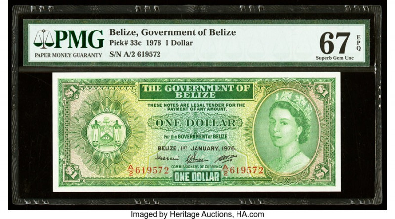 Belize Government of Belize 1 Dollar 1.1.1976 Pick 33c PMG Superb Gem Unc 67 EPQ...