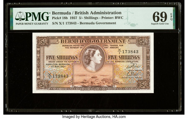 Bermuda Bermuda Government 5 Shillings 1.5.1957 Pick 18b PMG Superb Gem Unc 69 E...