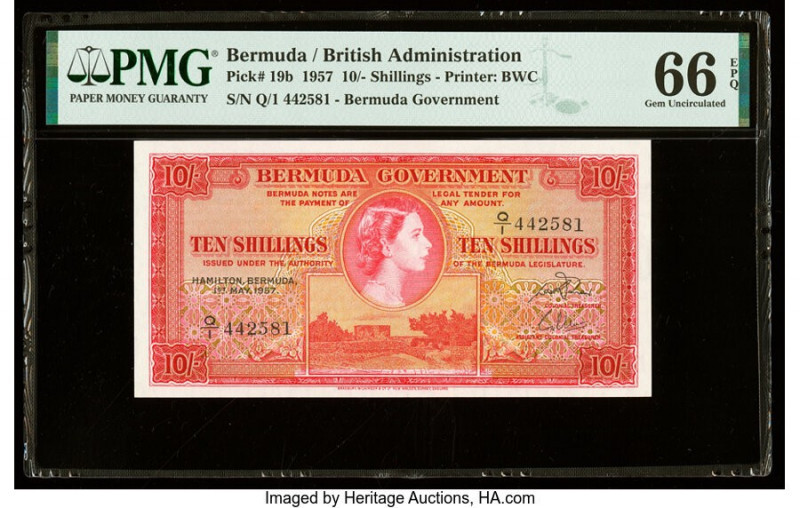 Bermuda Bermuda Government 10 Shillings 1.5.1957 Pick 19b PMG Gem Uncirculated 6...