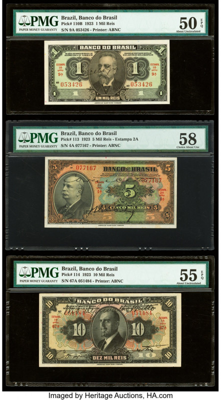 Brazil Banco do Brasil 1; 10; 5 Mil Reis 8.1.1923 Pick 110B; 114; 113 Three Exam...