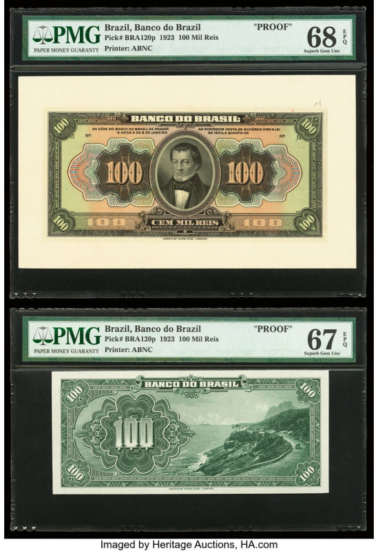 Brazil Banco do Brazil 100 Mil Reis 8.1.1923 Pick 120p Front and Back Proofs PMG...
