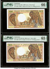 Cameroon Banque des Etats de l'Afrique Centrale 5000 Francs ND (1981-1992) Pick 19; 22 Two Examples PMG Gem Uncirculated 66 EPQ; Gem Uncirculated 65 E...