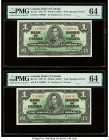 Canada Bank of Canada $1 2.1.1937 BC-21c Two Consecutive Examples PMG Choice Uncirculated 64 (2); Canada Bank of Canada $ 1 1967 BC-45a Three Centenni...