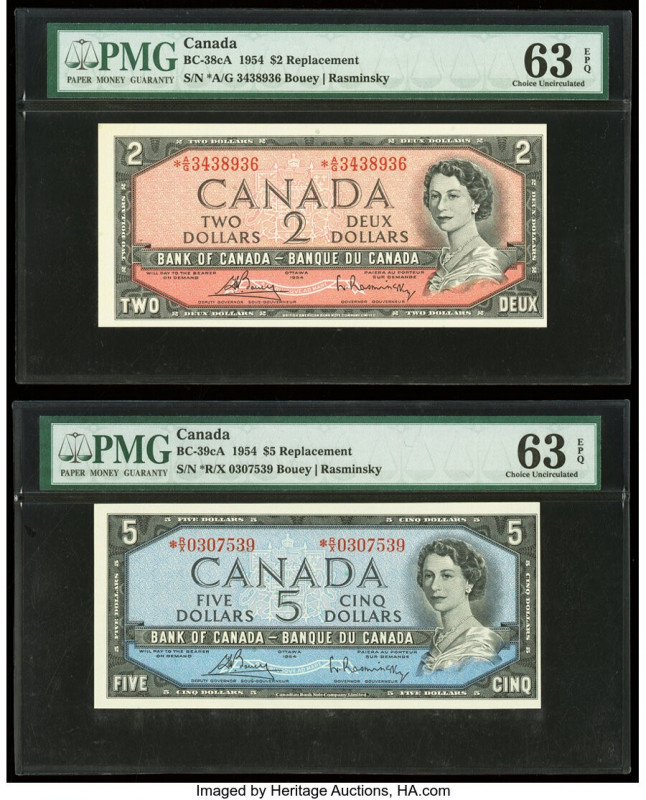 Canada Bank of Canada $2; 5 1954 Pick 76c BC-38cA; BC-39cA Two Replacement Examp...