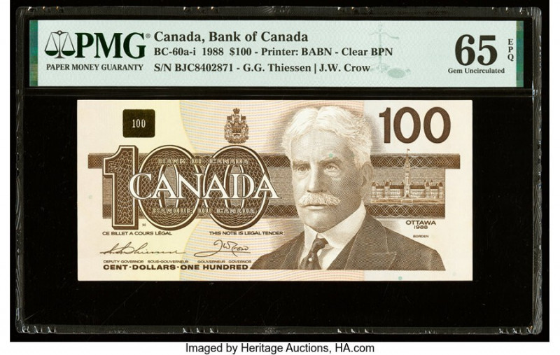 Canada Bank of Canada $100 1988 BC-60a-i PMG Gem Uncirculated 65 EPQ. 

HID09801...