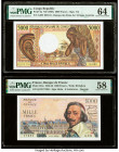 Congo Republic Banque des Etats de l'Afrique Centrale 5000 Francs ND (1984) Pick 6a PMG Choice Uncirculated 64; France Banque de France 1000 Francs 5....