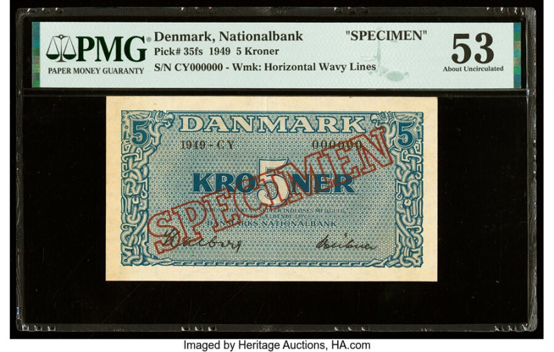Denmark National Bank 5 Kroner 1949 Pick 35fs Specimen PMG About Uncirculated 53...