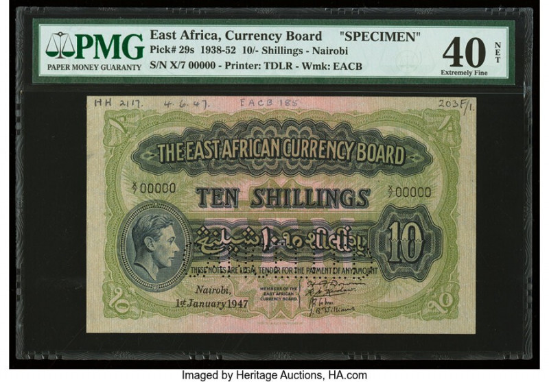 East Africa East African Currency Board 10 Shillings 1.1.1947 Pick 29s Specimen ...