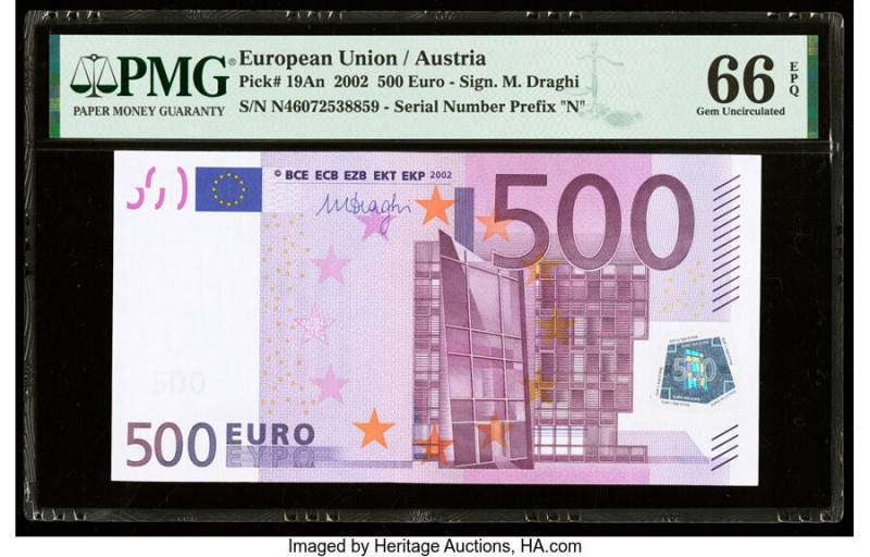 European Union Central Bank, Austria 500 Euro 2002 Pick 19An PMG Gem Uncirculate...