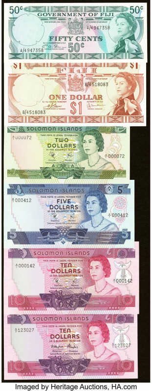 Fiji & Solomon Islands Group Lot of 6 Examples Crisp Uncirculated. Low serial nu...