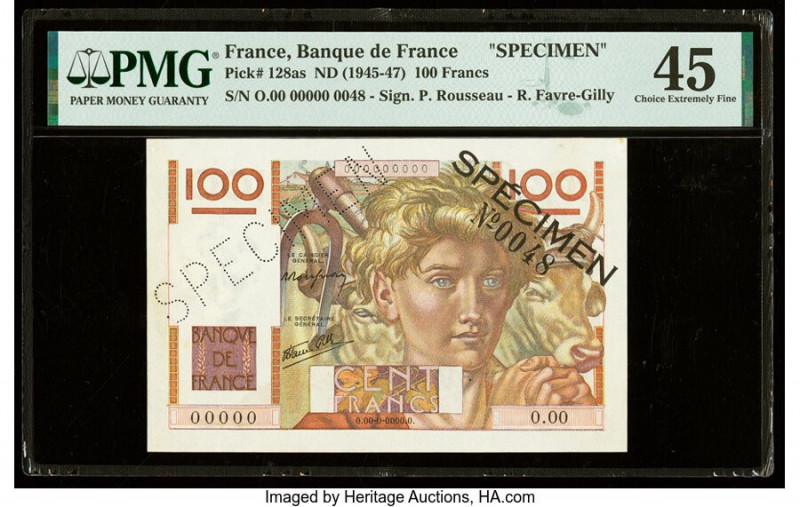 France Banque de France 100 Francs ND (1945-47) Pick 128as Specimen PMG Choice E...