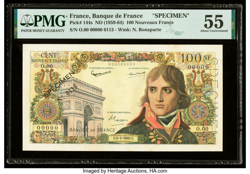 France Banque de France 100 Nouveaux Francs 1959-64 Pick 144s Specimen PMG About...