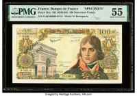 France Banque de France 100 Nouveaux Francs 1959-64 Pick 144s Specimen PMG About Uncirculated 55. Previous mounting and black Specimen overprints are ...