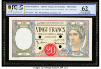 French Somaliland Banque de l'Indochine, Djibouti 20 Francs ND (1928-38) Pick 7Bs Specimen PCGS Banknote Uncirculated 62. Four POCs are present on thi...