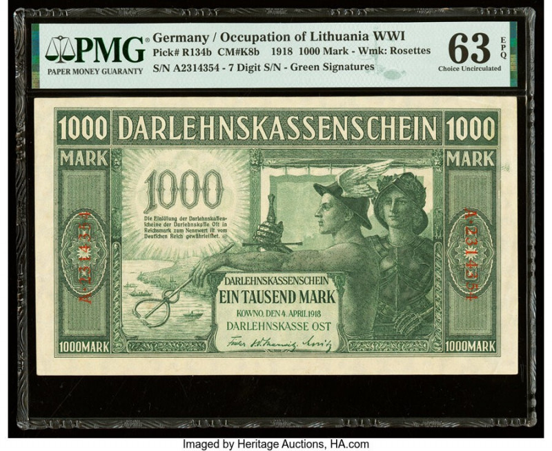 Germany State Loan Bank East 1000 Mark 4.4.1918 Pick R134b PMG Choice Uncirculat...
