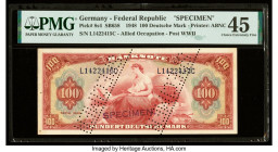 Germany Federal Republic U.S. Army Command 100 Deutsche Mark 1948 Pick 8s4 Specimen PMG Choice Extremely Fine 45. A roulette Specimen punch, Specimen ...