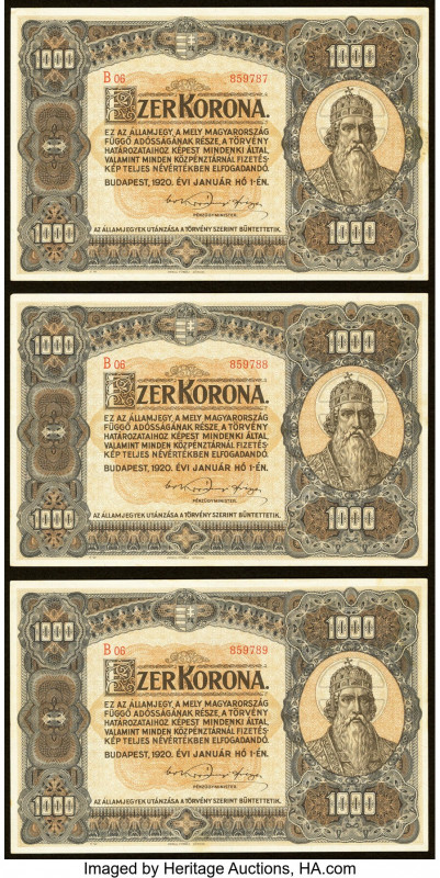 Hungary State Note of the Ministry of Finance 1000 Korona 1.1.1920 Pick 66a Thre...
