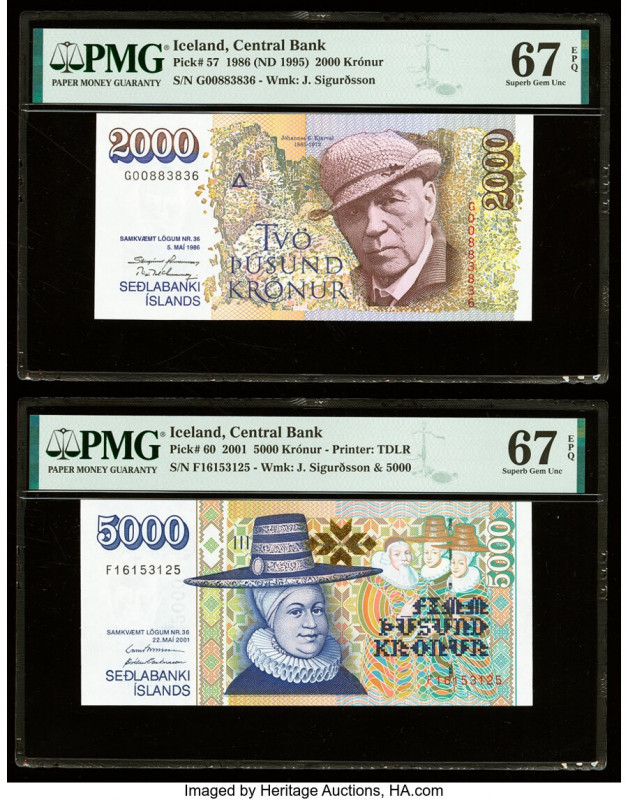 Iceland Central Bank of Iceland 2000; 5000 Kronur 5.5.1986 (ND 1995); 22.5.2001 ...
