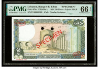 Lebanon Banque du Liban 250 Livres 1983 Pick 67bs Specimen PMG Gem Uncirculated 66 EPQ. Red Specimen & TDLR overprints and two POCs are present on thi...