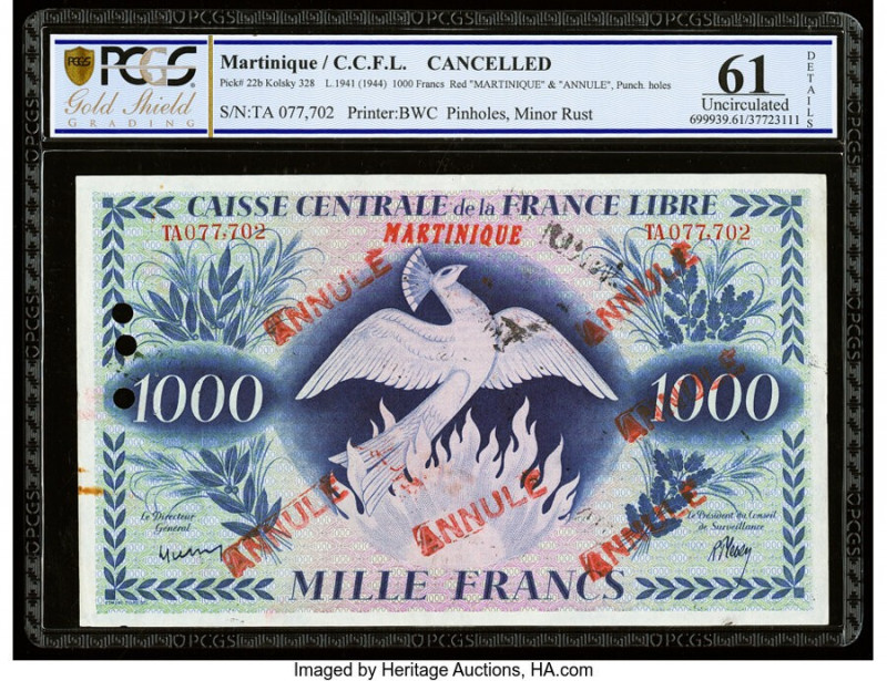 Martinique Caisse Centrale de la France Libre 1000 Francs 2.12.1941 (ND 1944-47)...