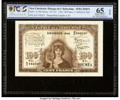 New Caledonia Banque de l'Indochine, Noumea 100 Francs 1944 Pick 46bs Specimen PCGS Banknote Gem UNC 65 OPQ. Roulette Annule punch present.

HID098012...