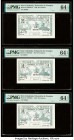 New Caledonia Tresorerie de Noumea, Bon de Caisse 50 Centimes 29.3.1943 Pick 54 Three Consecutive Examples PMG Choice Uncirculated 64 EPQ (3). 

HID09...