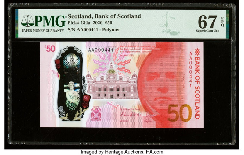 Low Serial Number 000441 Scotland Bank of Scotland 50 Pounds 1.6.2020 Pick 134a ...