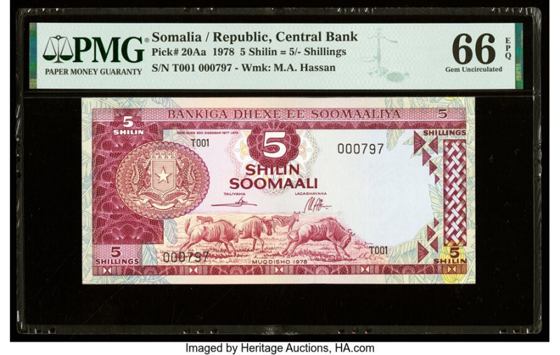 Low Serial Number 000797 Somalia Central Bank of Somalia 5 Shilin = 5 Shillings ...