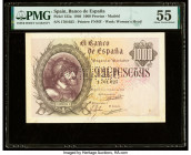 Spain Banco de Espana 1000 Pesetas 21.10.1940 Pick 125a PMG About Uncirculated 55. Previously mounted, roulette punched and most likely an Archival Sp...