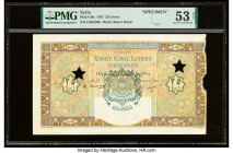 Syria Banque de Syrie et du Liban 25 Livres 1947 Pick 59s Specimen PMG About Uncirculated 53 Net. Two star-shaped POCs, previous mounting and edge dam...