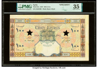 Syria Banque de Syrie et du Liban 100 Livres 1947 Pick 61s Specimen PMG Choice Very Fine 35. Two star-shaped POCs, stains and trimming is noted on thi...