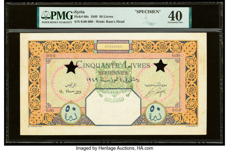Syria Banque de Syrie et du Liban 50 Livres 1949 Pick 66s Specimen PMG Extremely...