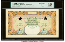 Syria Banque de Syrie et du Liban 50 Livres 1949 Pick 66s Specimen PMG Extremely Fine 40. Two star-shaped POCs and previous mounting noted on this exa...