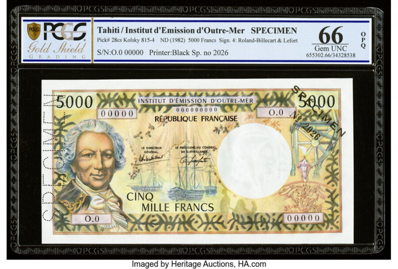 Tahiti Institut D'Emission D'Outre-Mer 5000 Francs ND (1982) Pick 28cs Specimen ...