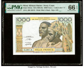 West African States Banque Centrale des Etats de L'Afrique de L'Ouest - Cote d'Ivoire 1000 Francs ND (1959-65) Pick 103An PMG Gem Uncirculated 66 EPQ....