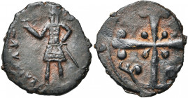 COMTE D''EDESSE, Baudouin II du Bourg, restauré (1108-1118), AE follis, vers 1110. Série légère. 1er type, avec légende circulaire. D/ Le comte deb. à...