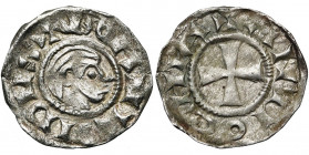 PRINCIPAUTE D''ANTIOCHE, Bohémond III (1149-1201), billon denier à la tête nue, 1149-1163. Type A (style de Raymond de Poitiers). D/ + BOAMVNDVS T. st...