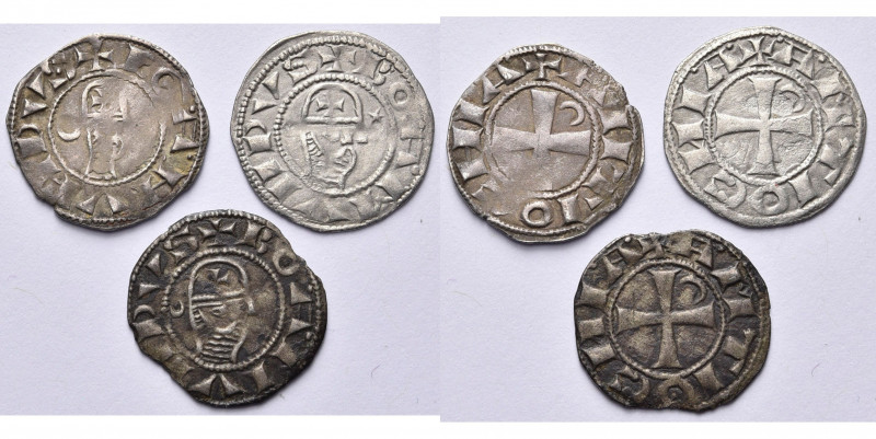 PRINCIPAUTE D''ANTIOCHE, Bohémond III (1149-1201), lot de 3 deniers à la tête ca...