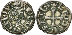 ARMENIE, Royaume, Levon Ier (1199-1226), billon denier, Sis. Au type d''Antioche. D/ + REX ARMENOR B. couronné de f. R/ + LEO DEI GRATIA Croix pattée....