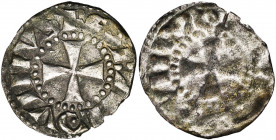 ROYAUME DE JERUSALEM, Baudouin III (1143-1163), billon denier. 1er groupe (style grossier). Type 3c (large croix). D/ Croix pattée. R/ Type du droit i...