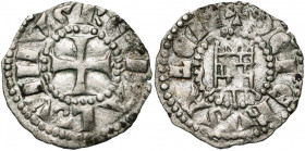 ROYAUME DE JERUSALEM, Baudouin III (1143-1163), billon obole. 1er groupe (style grossier). Type 3 (fine tour). D/ Croix pattée. R/ La tour de David. M...
