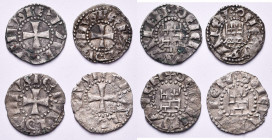 ROYAUME DE JERUSALEM, Baudouin III (1143-1163), lot de 4 deniers à la tour de David, 1er groupe (style grossier), type 3. Metcalf 151-153.
Très Beau...