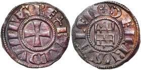 ROYAUME DE JERUSALEM, Baudouin III (1143-1163), billon denier. 2e groupe (style affiné). Type 2 (B avec trait). D/ Croix pattée. R/ La tour de David. ...