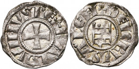 ROYAUME DE JERUSALEM, Baudouin III (1143-1163), billon denier. 2e groupe (style affiné). Type 2 (B avec trait). D/ Croix pattée. R/ La tour de David. ...