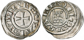 ROYAUME DE JERUSALEM, Baudouin III (1143-1163), billon obole. 2e groupe (style affiné). Type 3. D/ Croix pattée. R/ La tour de David. Metcalf 165 var....