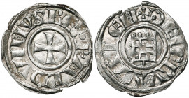 ROYAUME DE JERUSALEM, Baudouin III (1143-1163), billon denier. 2e groupe (style affiné). Type 4 (X droit). D/ Croix pattée. R/ La tour de David. Metca...