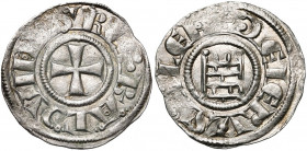 ROYAUME DE JERUSALEM, Baudouin III (1143-1163), billon denier. 2e groupe (style affiné). Type 4 (X droit). D/ Croix pattée. R/ La tour de David. Metca...