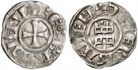 ROYAUME DE JERUSALEM, Baudouin III (1143-1163), billon obole. 2e groupe (style affiné). Type 4. D/ Croix pattée. R/ La tour de David. Metcalf 165 var....